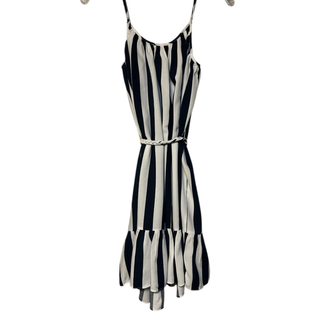 NWOT Gianni Bini linen blend navy and white sundress with braided belt - Picture 5 of 9